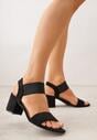 Czarne Sandały z Imitacji Zamszu na Słupku Ianolis