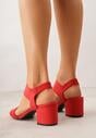 Czerwone Sandały z Imitacji Zamszu na Słupku Ianolis