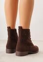 Brązowe Sznurowane Botki z Ażurową Cholewką Zeliana