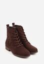 Brązowe Sznurowane Botki z Ażurową Cholewką Zeliana