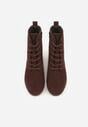Brązowe Sznurowane Botki z Ażurową Cholewką Zeliana
