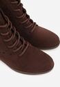 Brązowe Sznurowane Botki z Ażurową Cholewką Zeliana