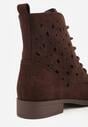 Brązowe Sznurowane Botki z Ażurową Cholewką Zeliana