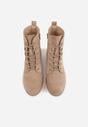 Ciemnobeżowe Sznurowane Botki z Ażurową Cholewką Zeliana