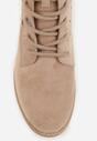 Ciemnobeżowe Sznurowane Botki z Ażurową Cholewką Zeliana
