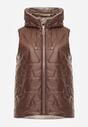 Brązowa Kamizelka z Nieodpinanym Kapturem i Geometrycznym Pikowaniem Kalousa