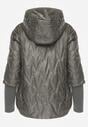 Zielona Kurtka z Kapturem Pikowana z Materiałowymi Wykończeniami Sofie