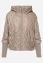 Ciemnobeżowa Kurtka z Kapturem Pikowana z Materiałowymi Wykończeniami Sofie