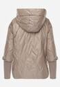 Ciemnobeżowa Kurtka z Kapturem Pikowana z Materiałowymi Wykończeniami Sofie
