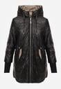 Czarna Pikowana Kurtka Przejściowa z Kapturem i Bocznymi Suwakami Mado