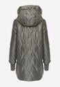 Zielona Pikowana Kurtka Przejściowa z Kapturem i Bocznymi Suwakami Mado