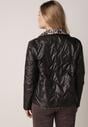 Czarna Dwustronna Kurtka Pikowana Ozdobiona Naszywką i Panterką Nemopis