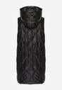 Czarna Pikowana Kamizelka o Długim Kroju z Nieodpinanym Kapturem w Romby Dephice
