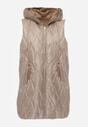 Brązowa Pikowana Kamizelka o Długim Kroju z Nieodpinanym Kapturem w Romby Dephice