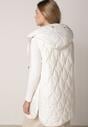 Biała Pikowana Kamizelka o Długim Kroju z Nieodpinanym Kapturem w Romby Dephice