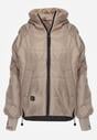 Ciemnobeżowa Przejściowa Kurtka Pikowana z Kapturem i Napisami na Rękawach Althone