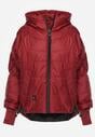 Czerwona Przejściowa Kurtka Pikowana z Kapturem i Napisami na Rękawach Althone