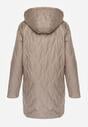 Brązowa Pikowana Kurtka Przejściowa Parka z Kapturem o Długim Kroju z Ozdobą Isaline