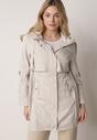 Beżowa Kurtka w Stylu Parki z Odpinanym Kapturem i Sznurkami Enang