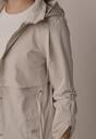 Beżowa Kurtka w Stylu Parki z Odpinanym Kapturem i Sznurkami Enang