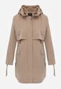 Brązowa Kurtka w Stylu Parki z Odpinanym Kapturem i Sznurkami Enang