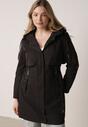 Czarna Przejściowa Kurtka Parka z Kapturem i Podwijanymi Rękawami Tinarose