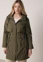 Zielona Przejściowa Kurtka Parka z Kapturem i Podwijanymi Rękawami Tinarose