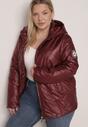 Bordowa Pikowana Kurtka Przejściowa o Prostym Kroju z Kapturem Vimoris