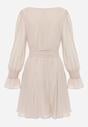 Beżowa Sukienka Vices z Siateczkowymi Rękawami i Wiązanym Paskiem Resnala