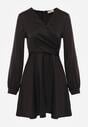 Czarna Satynowa Sukienka VICES z Bawełny o Kopertowym Kroju Glanita