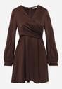 Brązowa Satynowa Sukienka VICES z Bawełny o Kopertowym Kroju Glanita
