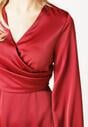 Czerwona Satynowa Sukienka VICES z Bawełny o Kopertowym Kroju Glanita