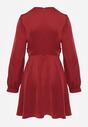 Czerwona Satynowa Sukienka VICES z Bawełny o Kopertowym Kroju Glanita