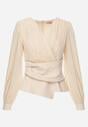 Beżowa Bluzka Kopertowa VICES z Dekoltem V Bufiastymi Rękawkami i Zaakcentowanymi Ramionami Tine