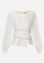 Biała Bluzka Kopertowa VICES z Dekoltem V Bufiastymi Rękawkami i Zaakcentowanymi Ramionami Tine