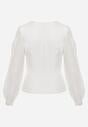 Biała Bluzka Kopertowa VICES z Dekoltem V Bufiastymi Rękawkami i Zaakcentowanymi Ramionami Tine