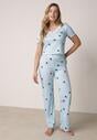 Niebieski Komplet Piżamowy z Elastycznego Materiału Spodnie i Bluzka w Serca Veys