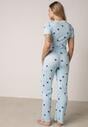 Niebieski Komplet Piżamowy z Elastycznego Materiału Spodnie i Bluzka w Serca Veys