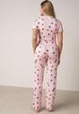 Różowy Komplet Piżamowy z Elastycznego Materiału Spodnie i Bluzka w Serca Veys