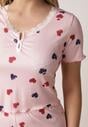 Różowy Komplet Piżamowy z Elastycznego Materiału Spodnie i Bluzka w Serca Veys