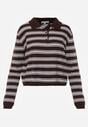 Brązowy Sweter w Paski z Kołnierzykiem z Wiskozą Minkalia