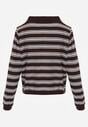 Brązowy Sweter w Paski z Kołnierzykiem z Wiskozą Minkalia