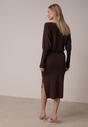 Brązowa Dzianinowa Sukienka z Wiskozą o Nietoperzowym Kroju z Dekoltem w Łódkę Tisan