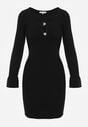 Czarna Sweterkowa Sukienka Dopasowana z Wiskozy z Falbankami i Guzikami Nevinndra