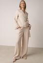Beżowe Wiskozowe Spodnie z Szeroką Nogawką i Wiązaniem w Talii Terisanna