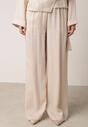 Beżowe Wiskozowe Spodnie z Szeroką Nogawką i Wiązaniem w Talii Terisanna