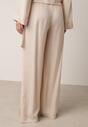 Beżowe Wiskozowe Spodnie z Szeroką Nogawką i Wiązaniem w Talii Terisanna