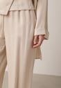 Beżowe Wiskozowe Spodnie z Szeroką Nogawką i Wiązaniem w Talii Terisanna