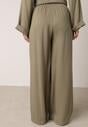 Zielone Wiskozowe Spodnie z Szeroką Nogawką i Wiązaniem w Talii Terisanna