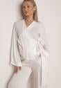 Biała Kopertowa Bluzka z Wiskozy Ozdobiona Wiązaniem Velanitte